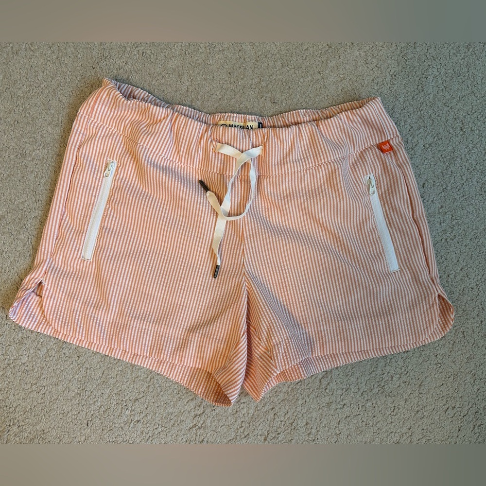 Magellan Outdoors High Waist Striped Shorts - Pink and White
